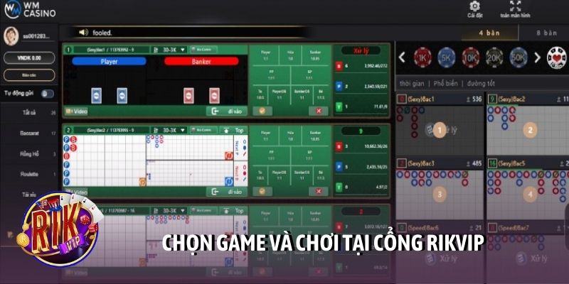 Chọn game và chơi tại cổng Rikvip