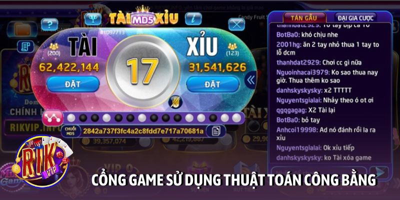 Cổng game sử dụng thuật toán công bằng trong tài xỉu