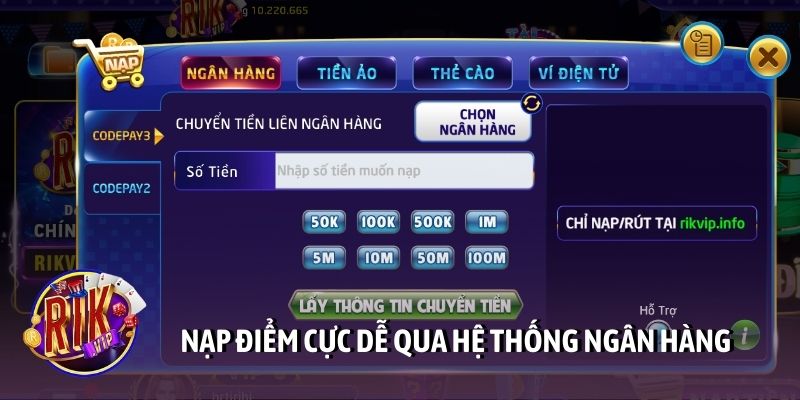 Nạp điểm cực dễ qua hệ thống ngân hàng