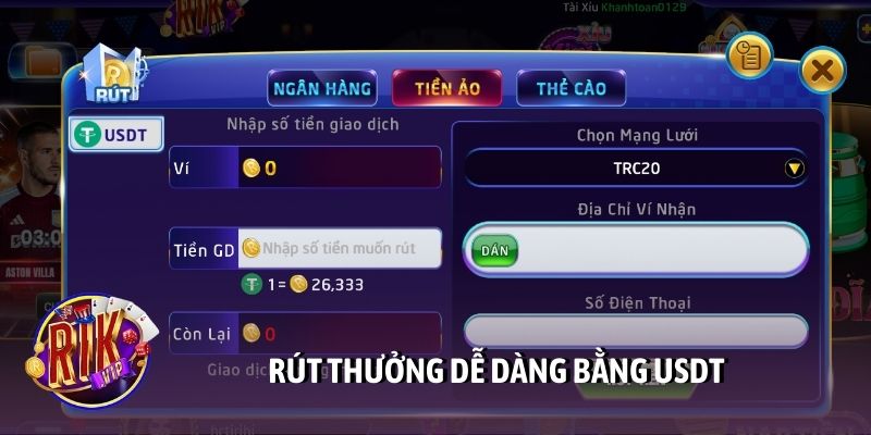 Rút thưởng dễ dàng bằng USDT