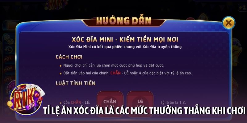 Tỉ lệ ăn xóc đĩa là các mức thưởng thắng khi chơi